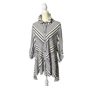 Vintage Moonlight Asymmetrical Striped Button Front Tunic Blouse Women's Size M.